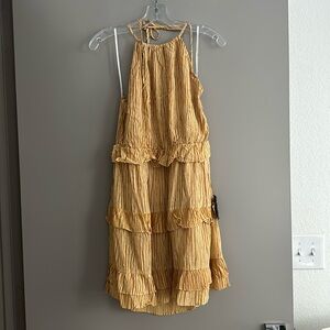 Never-worn! Mustard yellow, ruffled, halter mini-dress